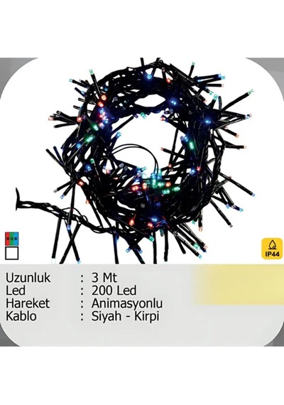 Elektrikhouse Led Peri Işığı 200 Led Animasyonlu - 3 Metre Çok Renkli