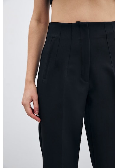 Sateen Yüksek Bel Pensli Pantolon - Siyah-135707 Siyah