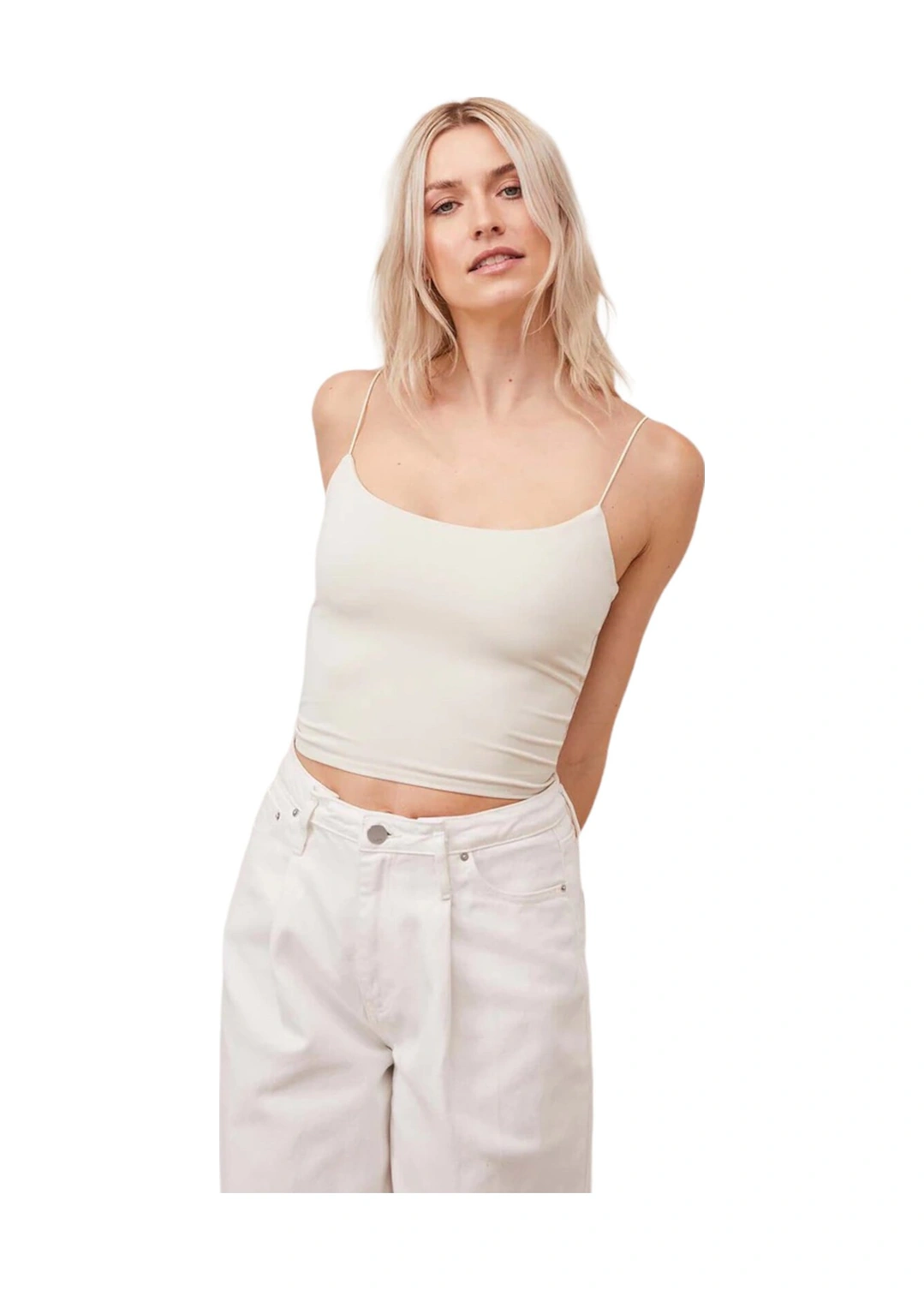 Mamayaga Kadın Askılı Spor Şık U Yaka Crop Top Curve Büstiyer Bluz Krem