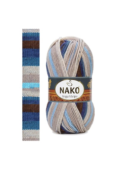 Tedar 5 Adet Vega Stripe Premium Akrilik El Örgü İpi Yünü No: 82422 Najmaddin (No:1) 8.5Cm X 10.5 Cm