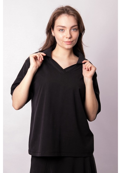 Kadın Yumşak Dokulu Esnek Kumaş V Yaka Yakalı Düşük Omuzlu Dirsek Boy Kollu Oversize Bluz-siyah Siyah Kadın Yumşak Dokulu Esnek Kumaş V Yaka Yakalı Düşük Omuzlu Dirsek Boy Kollu Oversize Bluz-siyah Siyah