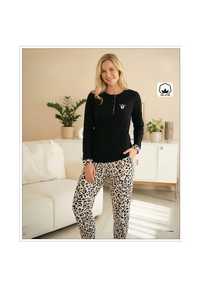 Melodi Kadın Standart Kalıp %100 Pamuk Düğmeli Yaka Uzun Kollu Baharlık Pijama Takımı 16224 - 1 Adet Siyah Melodi Kadın Standart Kalıp %100 Pamuk Düğmeli Yaka Uzun Kollu Baharlık Pijama Takımı 16224 - 1 Adet Siyah