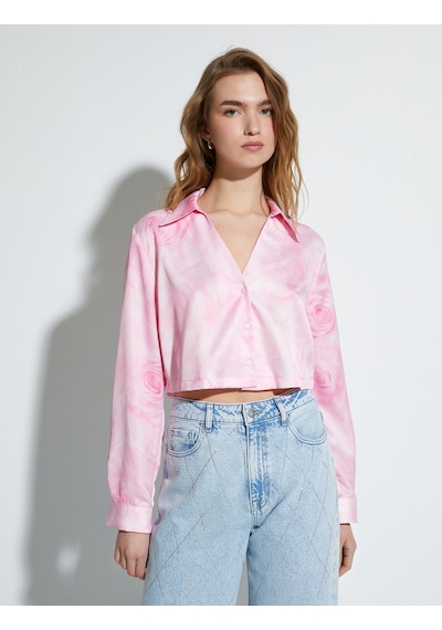 Koton Crop Gömlek Floral Desenli Pembe Desenli 4sak60333pw 4SAK60333PW2D5 Pembe