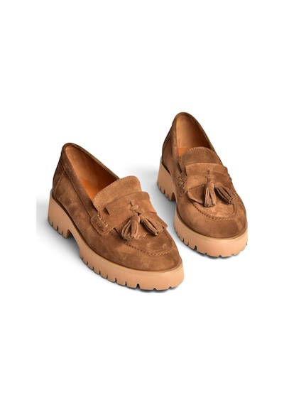 Fox Shoes Z944014461 Taba Süet Kalın Tabanlı Püsküllü Loafer Ayakkabı