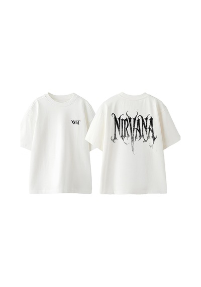 Thewert Nirvana 1 Tasarım Sırt Baskılı Pamuk Beyaz Oversize T-shirt