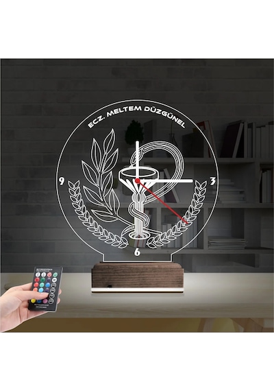 Luvivia Eczane Eczacı Hediye Kişiye Özel Saatli 3d Lamba - Masa Gece Lambası