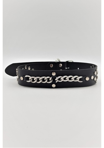 Hakiki Deri Ayarlanabilir Büyük Irk Köpek Tasması 4 CM x 67 CM Haki