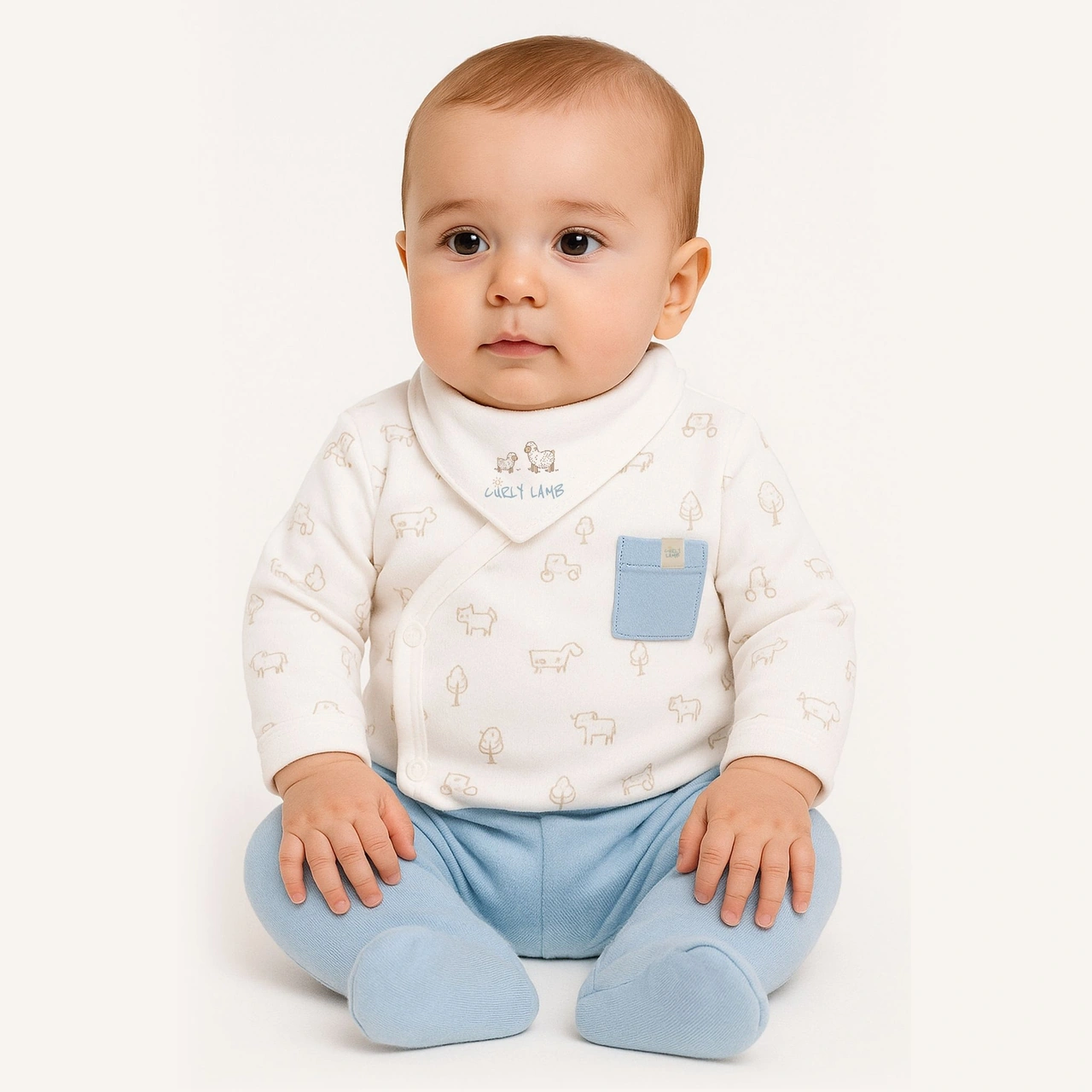 Bistyle Organik 3'lü Zıbın Takım Curly Lamb Çok Renkli