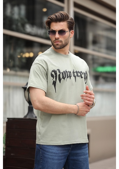 Madmext Mint Yeşili Baskılı %100 Pamuk Erkek T-shirt E7141 Mint Yeşili