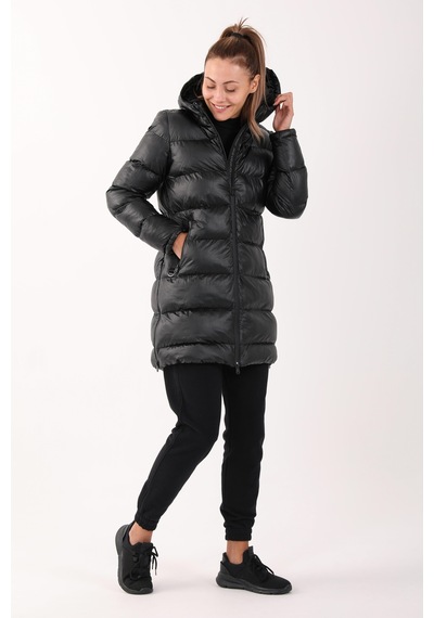 Maraton Sportswear Regular Kadın Kapşonlu Uzun Kol Basic Siyah Parka 21283 Siyah