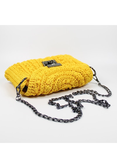 Makrome El Örgüsü Örme Omuz Çanta, Handmade Kadın Çanta 202301015 Sarı