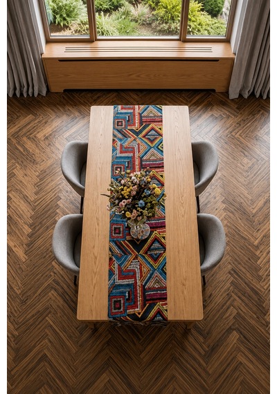 Valerine Life Runner Amerikan Servisi 40x140cm Mozaik Yolu Dijital Baskılı Sıvı Geçirmez Masa Örtüsü Renkli