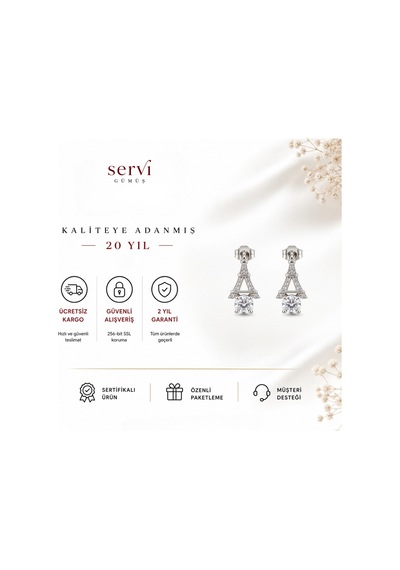 Servi 925 Ayar Gümüş Eyfel Kulesi Figürlü Tektaşlı Küpe-533