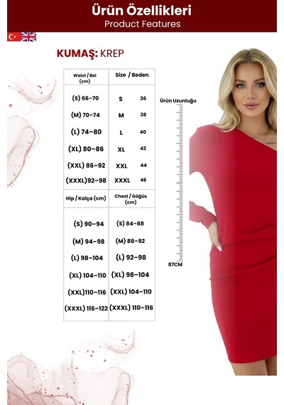 Zedefx Kadın Tek Omuz Bodycon Elbise Kırmızı