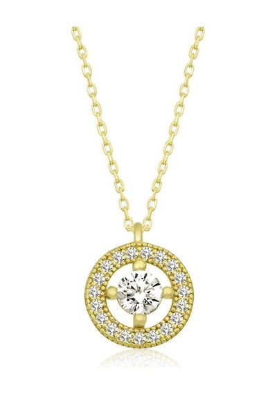 Gümüş Gold Minimal Yuvarlak Tektaş Kadın Kolye