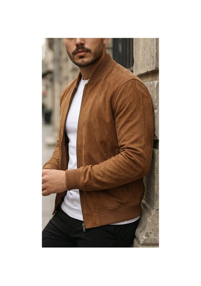 Butik İstanbul Erkek Önden Fermuarlı Içi Astarlı Süet Ceket Kahverengi