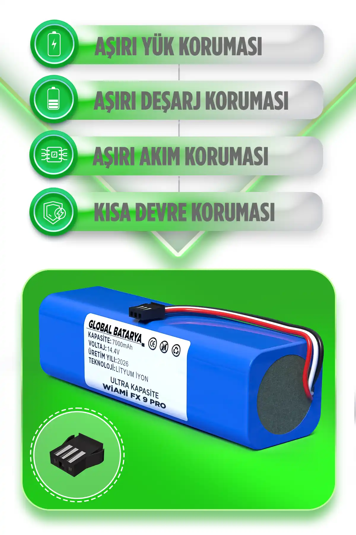 Wiami Fx-9 Pro Robot Süpürge 14.4v 7000mah Li-ion Pil Batarya Ultra Kapasite