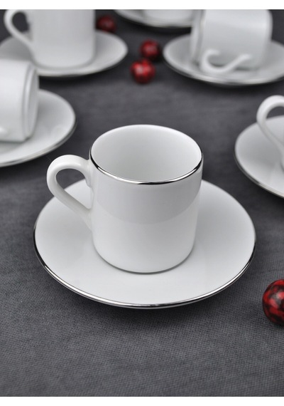 Qualitev Porselen Kahve Fincan Takımı 2 Kişilik 90 Ml -gümüş Kahve Fincan Silver 4 Parça Gümüş