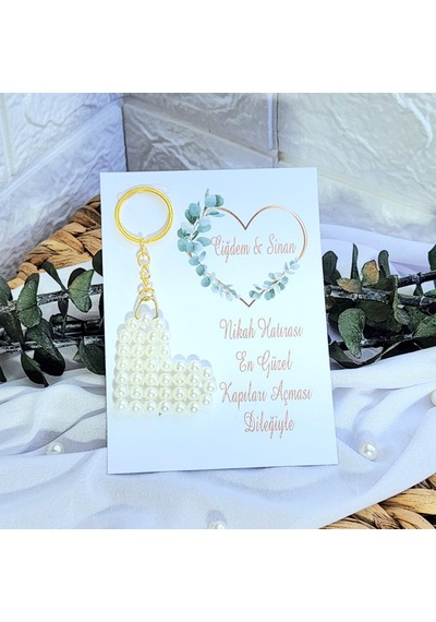 Kalp İnci Anahtarlık Nikah Nişan Hediyelik Nikah Şekeri 10 Adet