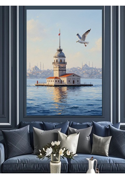 Ahşap Tablo İstanbul Kız Kulesi Ve Martılar