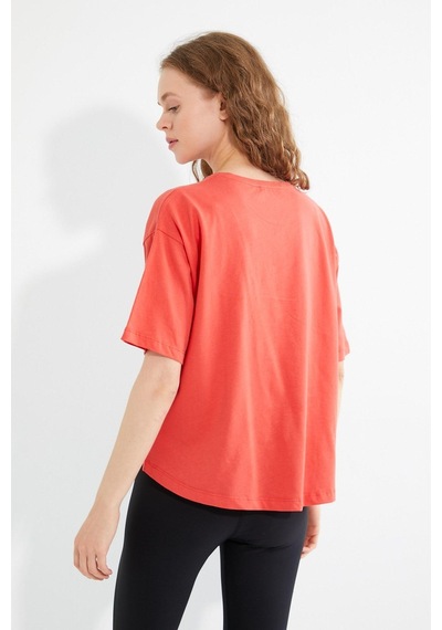 Kadın Baskılı Oversize T-shirt Oranj Turuncu