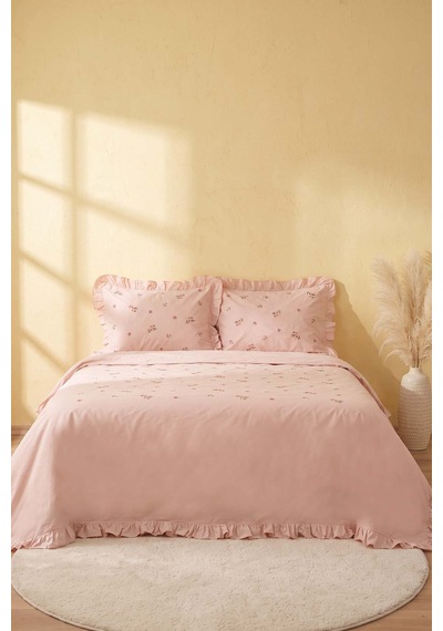 Pembe Daisy Glow Çift Kişilik %100 Pamuklu Nevresim Takımı - 4 Parça