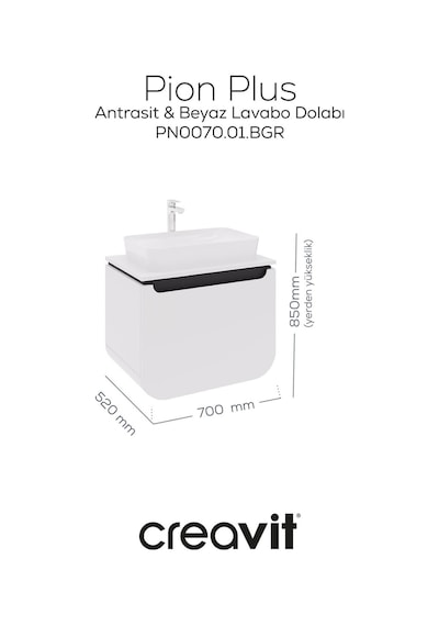 Creavit Pion Plus Lavabo Dolabı 70 Cm Mat Beyaz - Antrasit Mat Beyaz Creavit Pion Plus Lavabo Dolabı 70 Cm Mat Beyaz - Antrasit Mat Beyaz