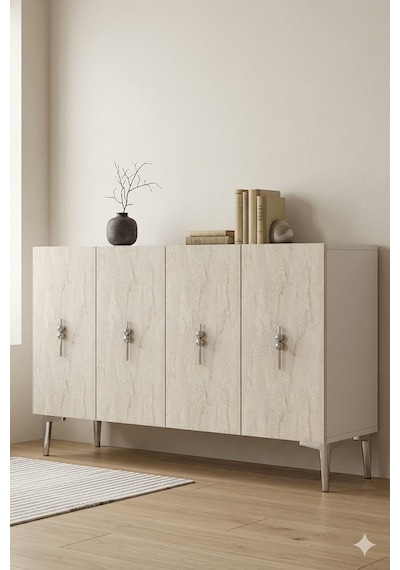 Ka1217bts Salkım Konsol Ve Tv Sehpası Beyaz-traverten-silver 120cm