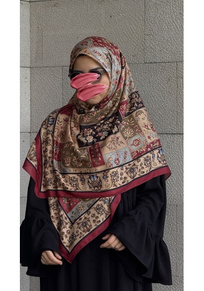 Qalortex Scarf Pamuklu Soft Osmanlı Desen Eşarp-bordo