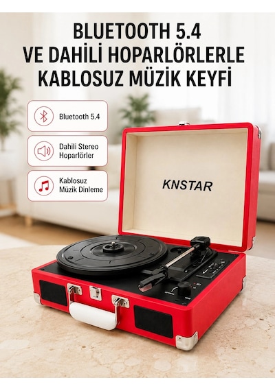 Mey İthalat Taşınabilir Bavul Tipi Pikap Bluetooth Özellikli Dahili Hoparlörlü Usb Ve Sd Kart Destekli Kırmız -
