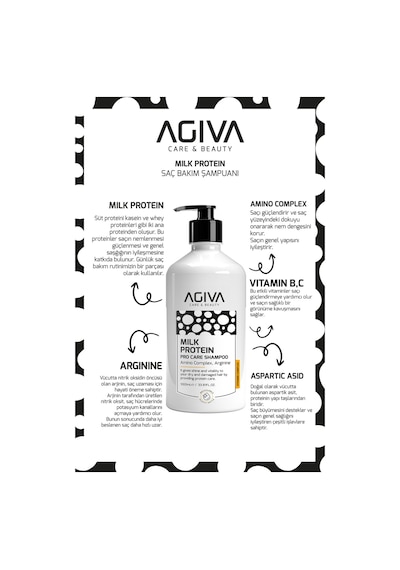 Milk Protein Saç Bakım Şampuanı 1000 Ml Agiva Care & Beauty Kuru Yıpranmış Saçlar Amino Complex