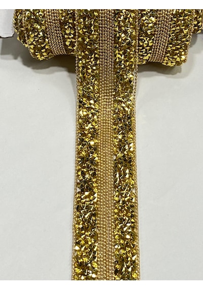 Ütü İle Yapışan Ortası Zincirli Model Şerit /1 Metre / H49 - Gold