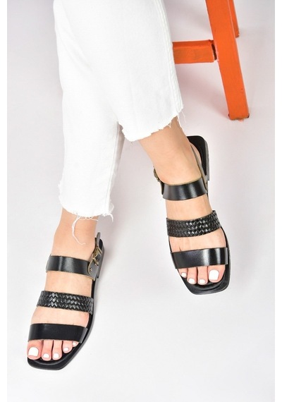 Fox Shoes Siyah Hakiki Deri Kadın Sandalet (534626705)