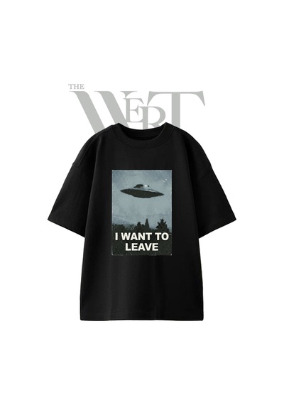 Thewert Ufo I Want To Leave Tasarım Baskılı Ünisex Siyah Oversize T-shirt