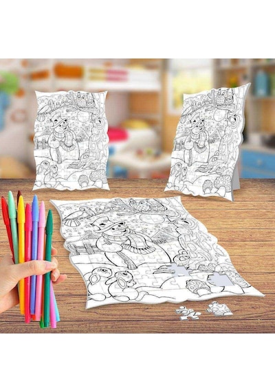 Sevimli Dostlar Boyama Puzzle Tablo Çocuk Eğitici Yapboz