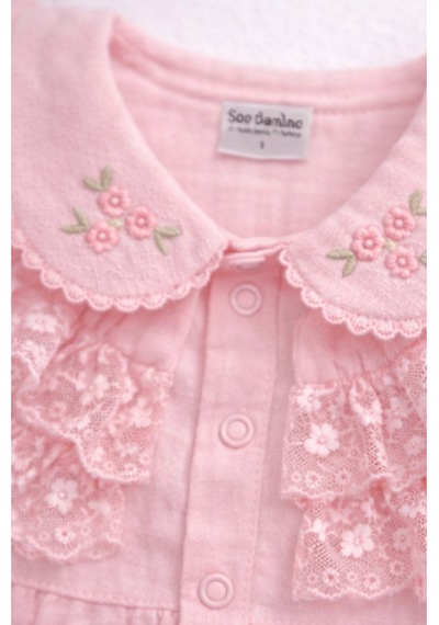 Kardeşler Bebe Müslin Body & Zıbın Dantel Detay Pembe