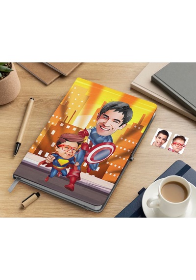 Bk Gift Kişiye Özel Baba Ve Süper Çocuk Karikatürlü Beyaz Defter-2 , Arkadaşa Hediye , Sevgiliye Hediye
