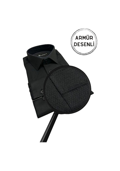 Dicotto Siyah Armür Desenli Rahat Kesim Uzun Kol Erkek Gömlek Tek Cepli Klasik Regular Fit 001
