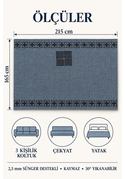 Çok Amaçlı Kadife Koltuk Örtüsü Kaymaz Süngerli 165x215 Cm Modern Bohem Çekyat Şalı Piknik Masa Örtüsü Alk3 lacivert