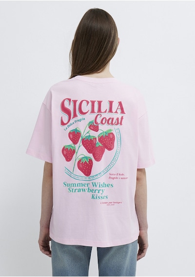 Mavi - Sicilia Baskılı Pembe Tişört 1614007-86953