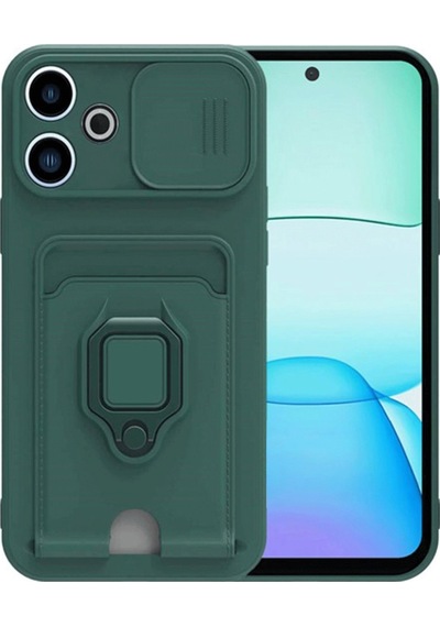 Xiaomi Redmi 13 4g Uyumlu Kılıf Zuma Kartvizitli Yüzüklü Silikon - Yeşil