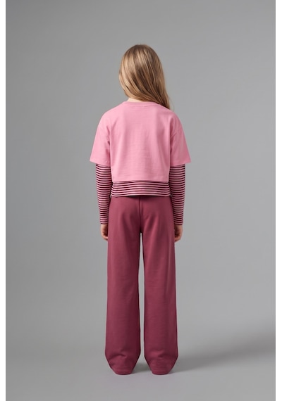 Defacto Baskılı Katmanlı Görünümlü Sweatshirt Üst Geniş Paça Alt 2li Takım Kız Çocuk I7951a826aupn181 Pembe-pn181