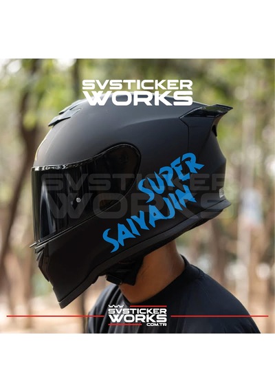 Super Saiyajin Yazılı Kask Sticker Tüm Kasklar Uyumlu Tek Yön 1 Adet Mavi