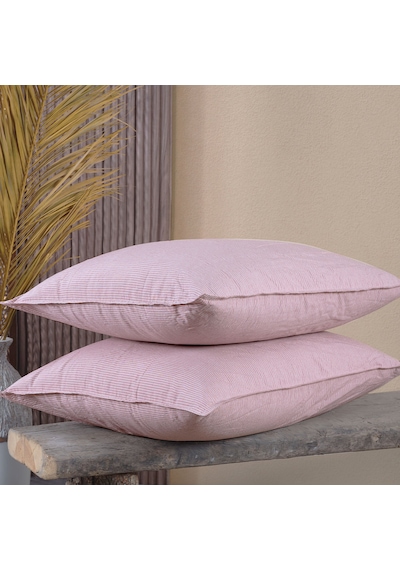 Pamuklu İpliği Boyalı Yıkamalı Kapaklı Yastık Kılıfı 2 Li Set 50x70 Cm Çift İğne Detaylı Pembe