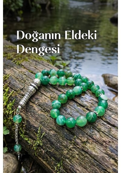 Yeşil Hareli Akik Çelik Tesbih 8 Mm