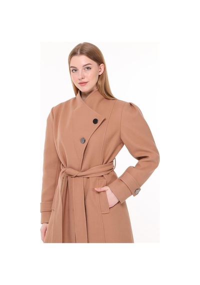Neşeli Butik Kadın Midi Oversize Yün Kaşe Kaban Nbpltn03 - Camel Camel