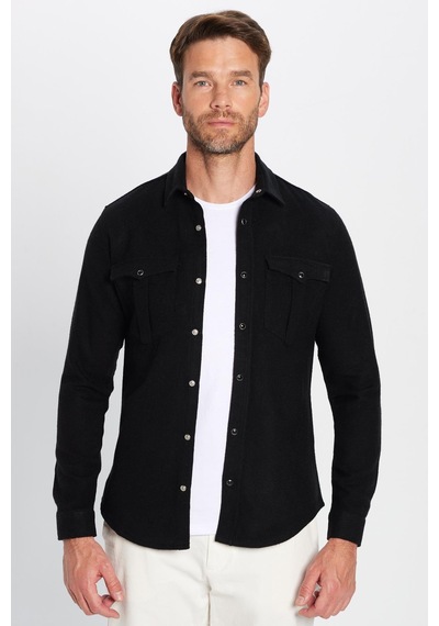 Tudors Slim Fit Uzun Kollu Kışlık Oduncu Çift Cep Kapaklı Düz Erkek Siyah Gömlek-26207 Siyah Tudors Slim Fit Uzun Kollu Kışlık Oduncu Çift Cep Kapaklı Düz Erkek Siyah Gömlek-26207 Siyah