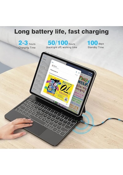 Apple Uyumlu iPad Pro 12.9 5. Nesil 6. Nesil Klavye Magic Keyboard Touchpad Q Akıllı Klavyeli Kılıf -ışıklı