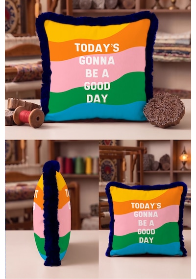 Renkli Yazılı Good Day Saçaklı Yastık Kılıfı - Enerjik Pop Art Mavi Lacivert Püsküllü Kırlent Kılıfı Derin Sahil Aura Renkli Yazılı Good Day Saçaklı Yastık Kılıfı - Enerjik Pop Art Mavi Lacivert Püsküllü Kırlent Kılıfı Derin Sahil Aura