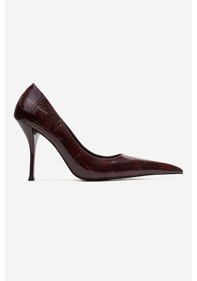 Luvishoes Luce Bordo Baskılı Sivri Burunlu Kadın Topuklu Ayakkabı Bordo
